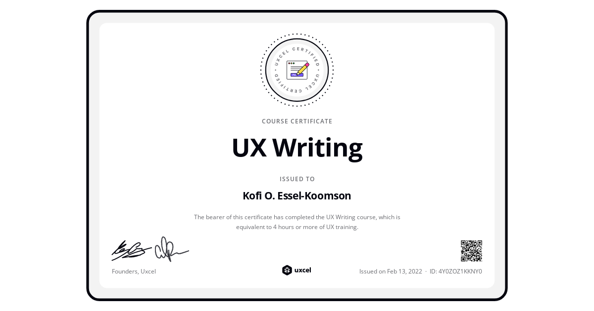 Uxcel Course Certificate of Completion Uxcel